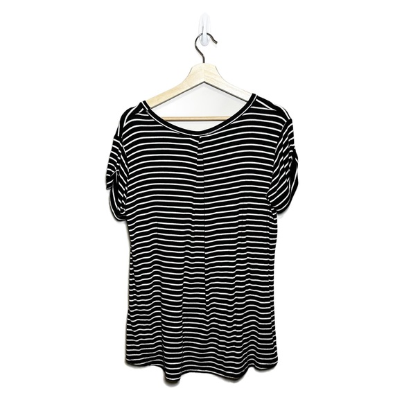 12PM by Monami Black and White Striped Embroidered Pocket Tee - Picture 4 of 5